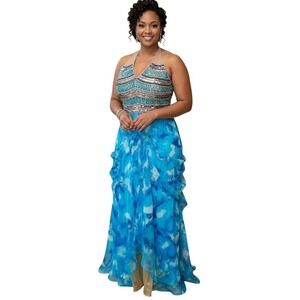 BICICI Coty Silk Neck Draped Chiffon‎ Formal Evening Gown Dress 2XL